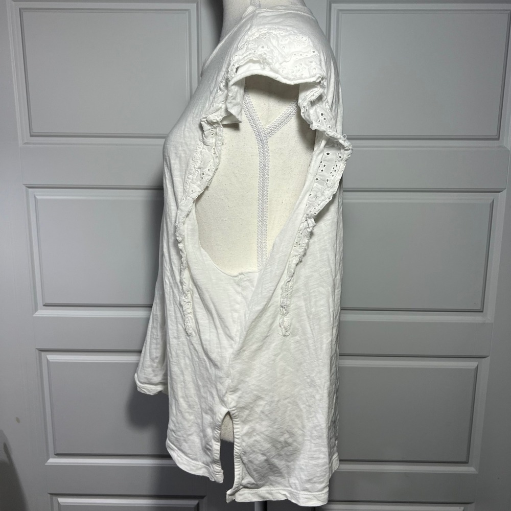 Anthropologie PILCRO White Cotton Eyelet Lace Ruffle Sleeve Top Shirt Small - Picture 4 of 8